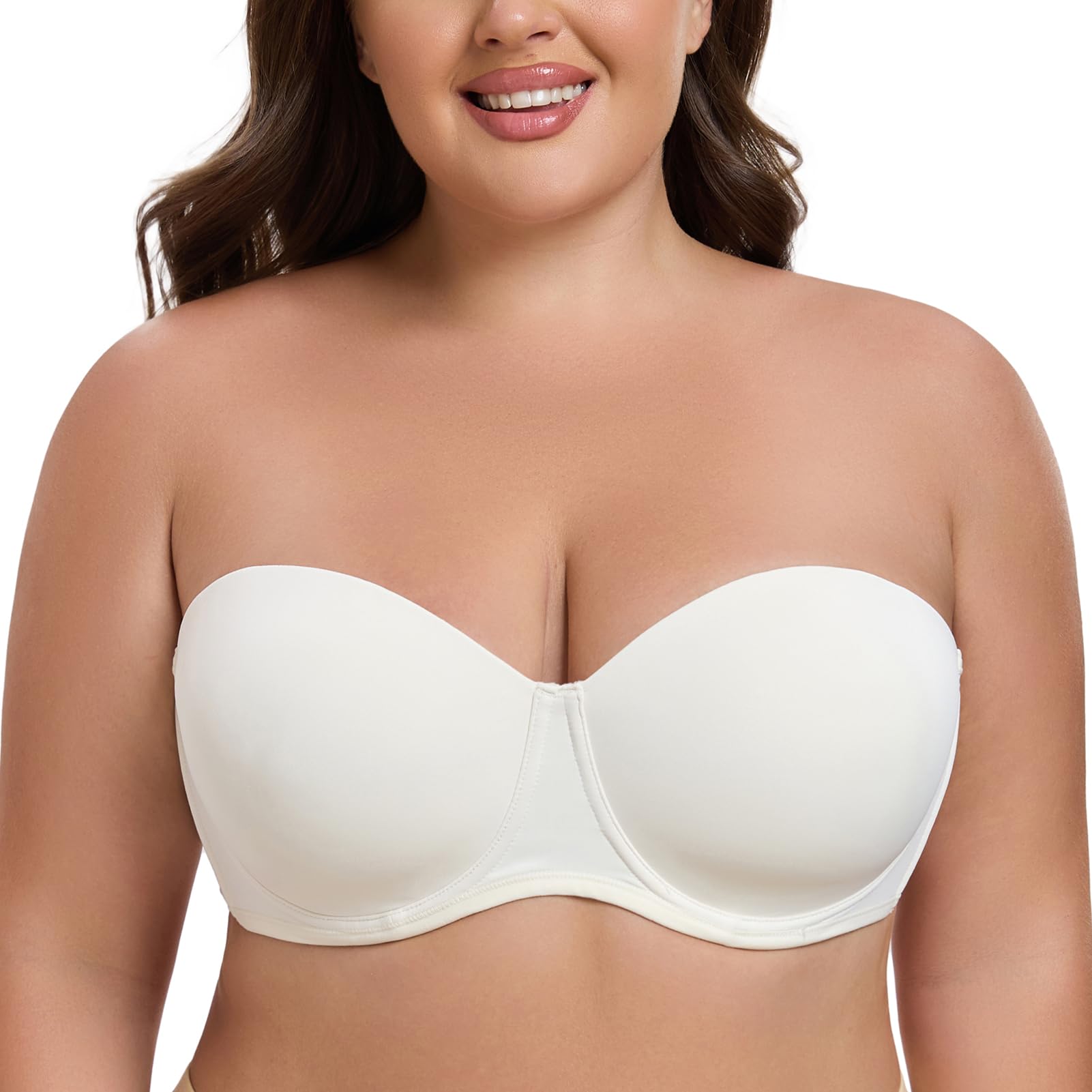 Meleneca Women's Off-White Underwire Strapless Bras For Bigger Bust Back Smoothing Plus Size Off White 36C