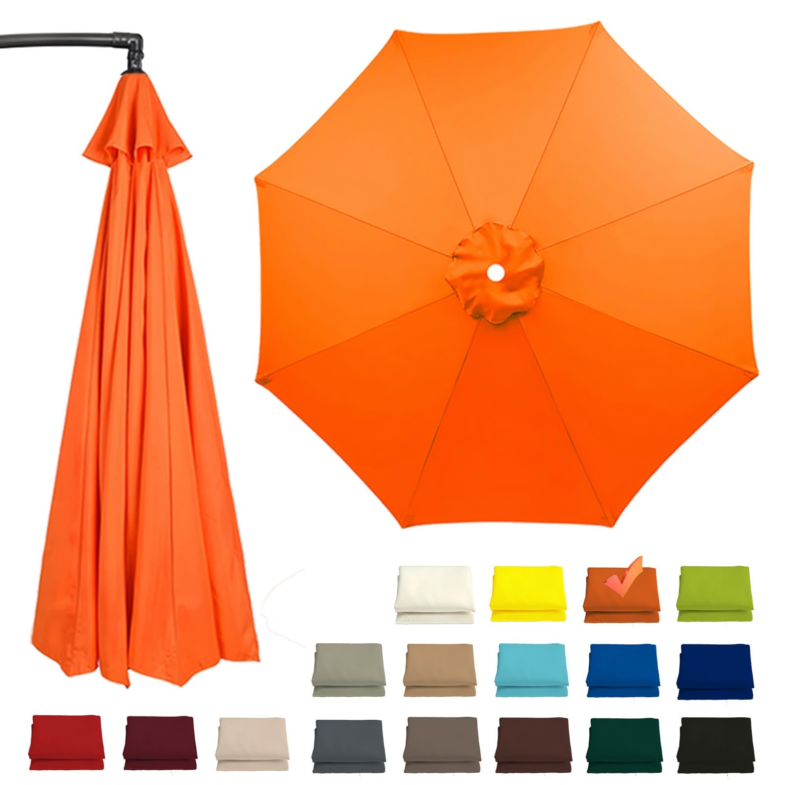300CM Patio Umbrella Replacement Canopy for 8 Ribs 270CM 230CM Market Umbrella Top Outdoor Sun Umbrella Garden Canopy Cover Replacement Parasol Cloth for Backyard Beach(Orange,270CM-8.8FT)