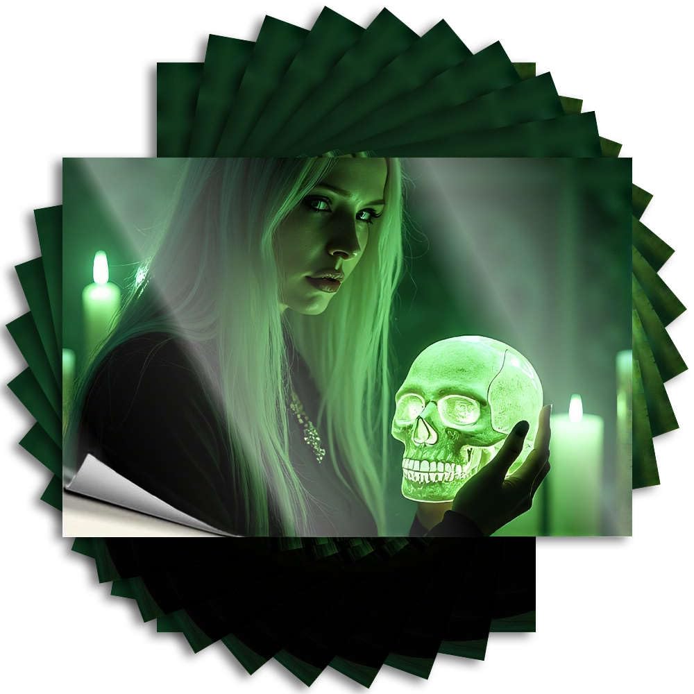 Quote Home Easy Apply | A Woman Holds A Glowing Skull in A Dimly Lit Room. Big Tumbler Peel and Stick(12X18CM)
