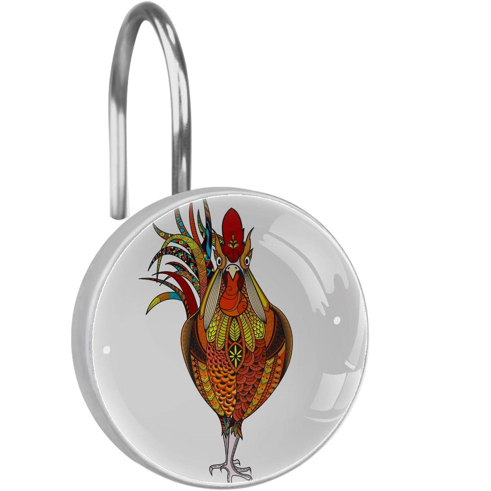 Crochets rideau de douche anti rouille motif coq pour salle de bain