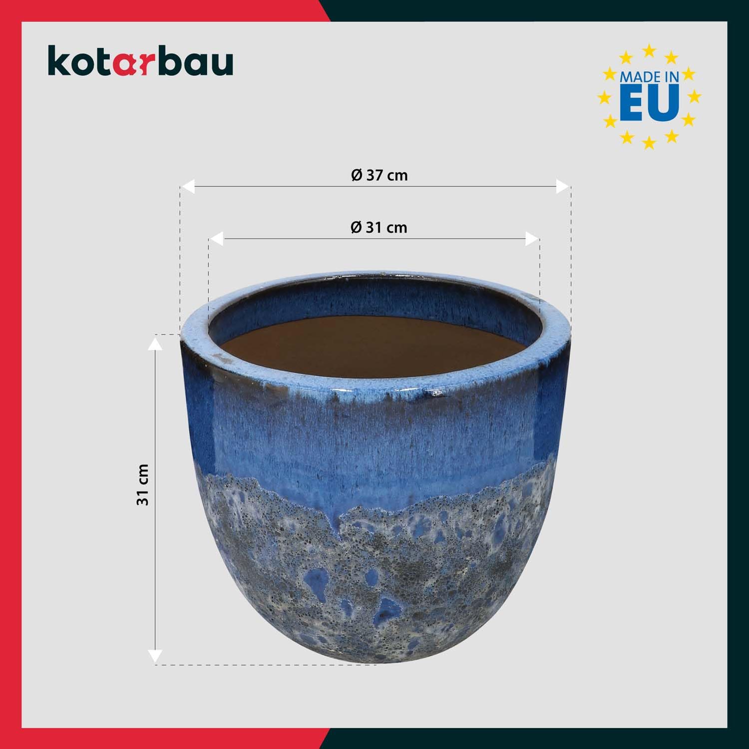 KOTARBAU® Blumenkübel Höhe 31 cm ⌀ 37 cm Blumentopf Dunkelblau Keramik Pflanzkübel frostsicher Übertöpfe für draußen Flower Pot Outdoor & Indoor Pflanzkübel innen außen