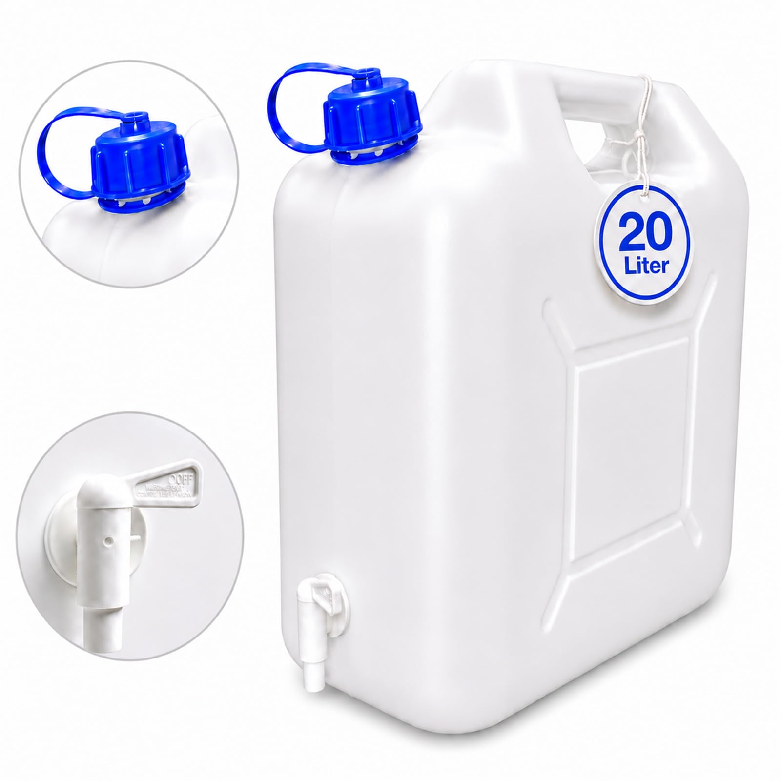 Hossi's Wholesale Wasserkanister mit Zapfhahn lebensmittelecht HDPE Trinkwasserkanister stapelbar UV-beständig mit Deckel & Ausgießer für Camping Wohnmobil Garten Outdoor Notvorrat