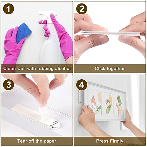 Miniatura 5 de Ainiv 15 pares (30 tiras) extra fuertes para colgar cuadros, cintas adhesivas de montaje con gancho y bucle, sin daños, sin clavos, ganchos para