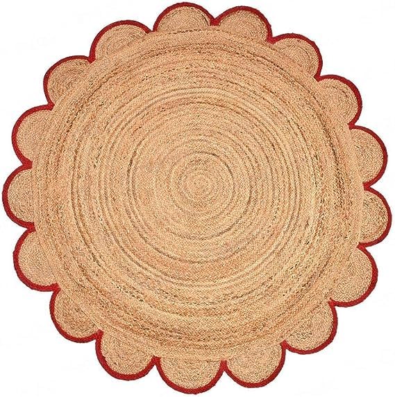 Tapis rond festonné en jute rouge : finissez-en avec les meubles rayés et ternes