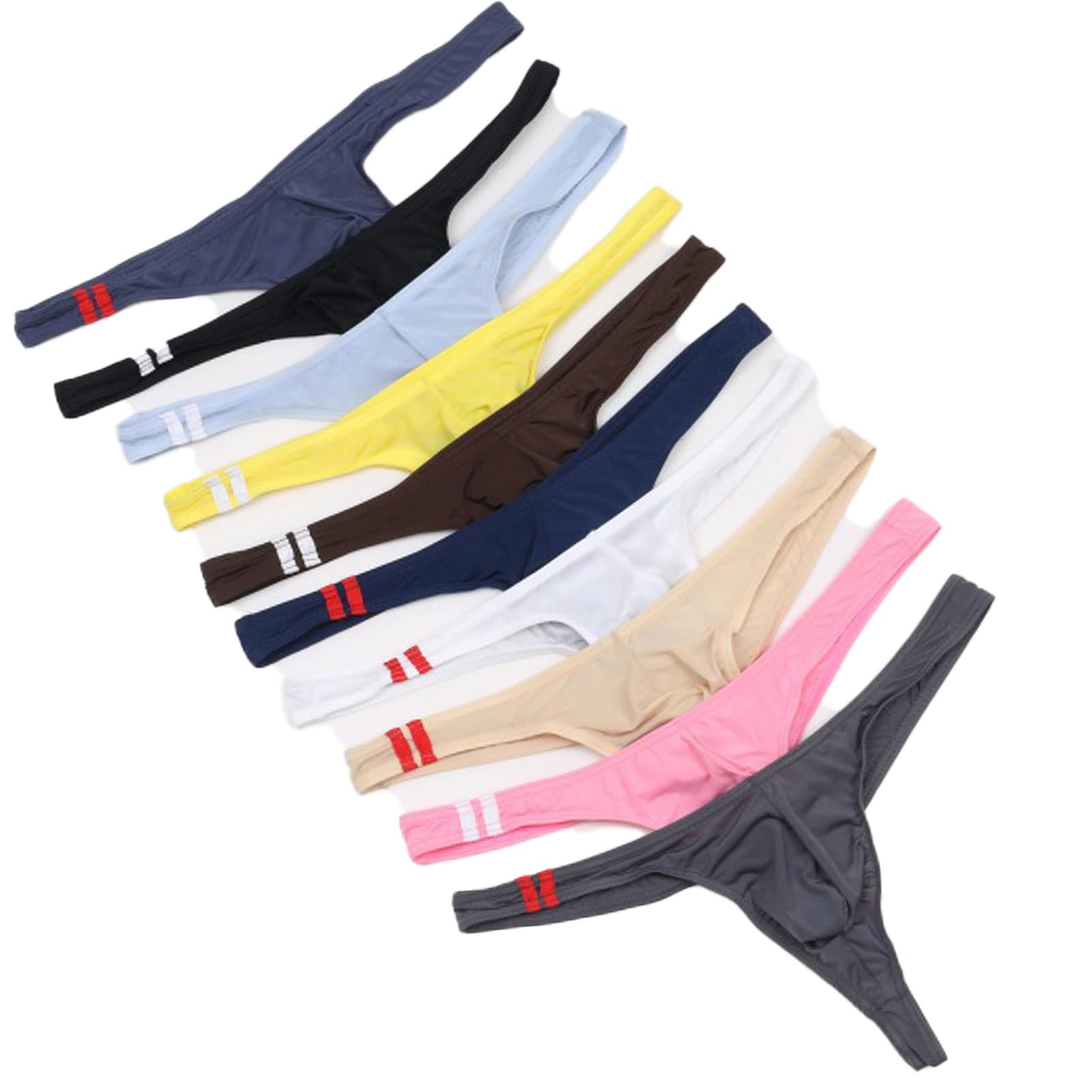 Faringoto Tanga de seda de hielo para hombre Bikini de tiro bajo U convexo delgada G String 10 Pack