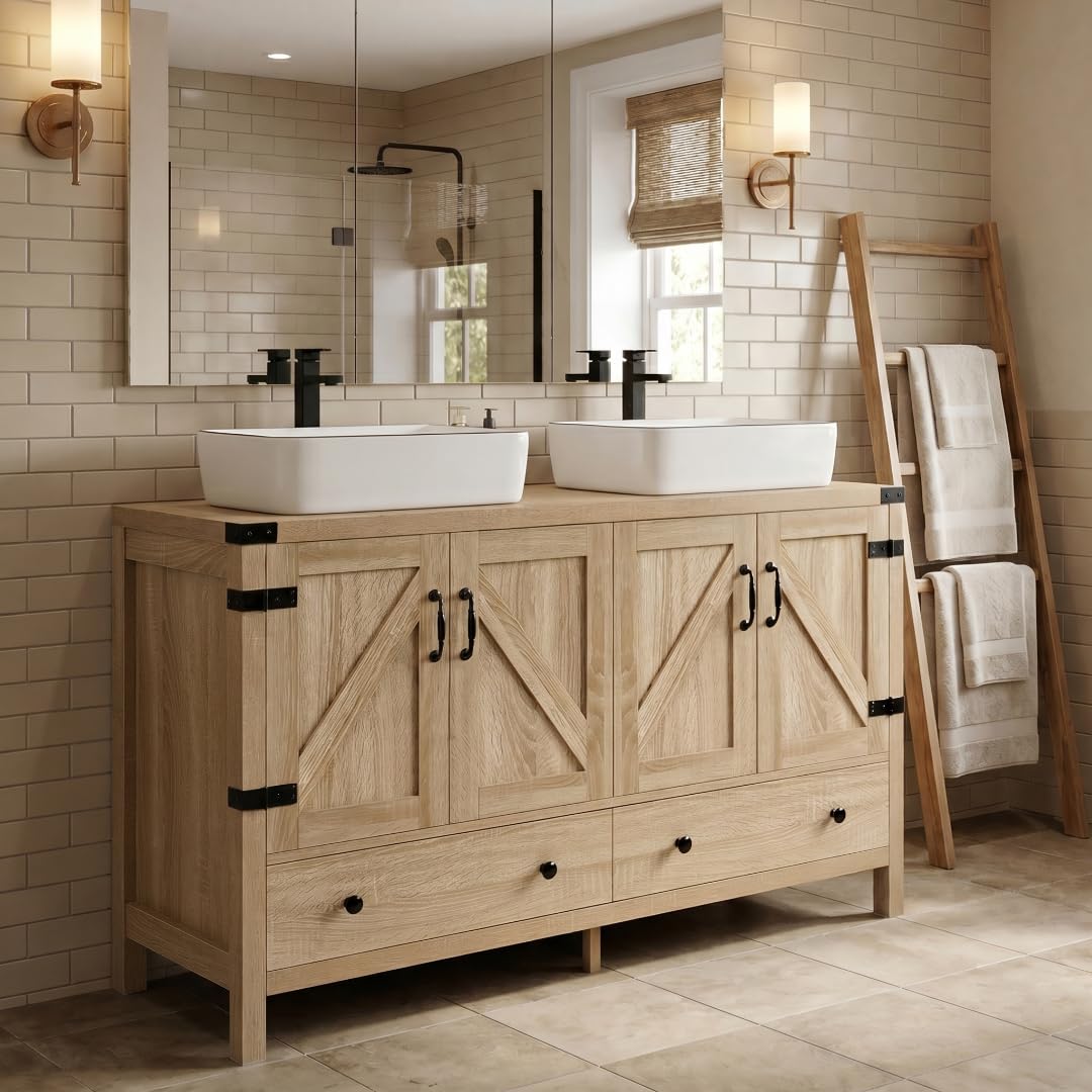 SOLIDEE 48 Inch Rustic Fixture Double Sink Vanity