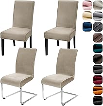 Alishomtll Stretch Velvet Chair Covers, Set of 4, Velvet/Velour Chair Covers, Swing Chair, Elastic Covers, Washable Chairs, Protection for Kitchen, Restaurant, Hotel, Banquet, Wedding (Champagne, Set