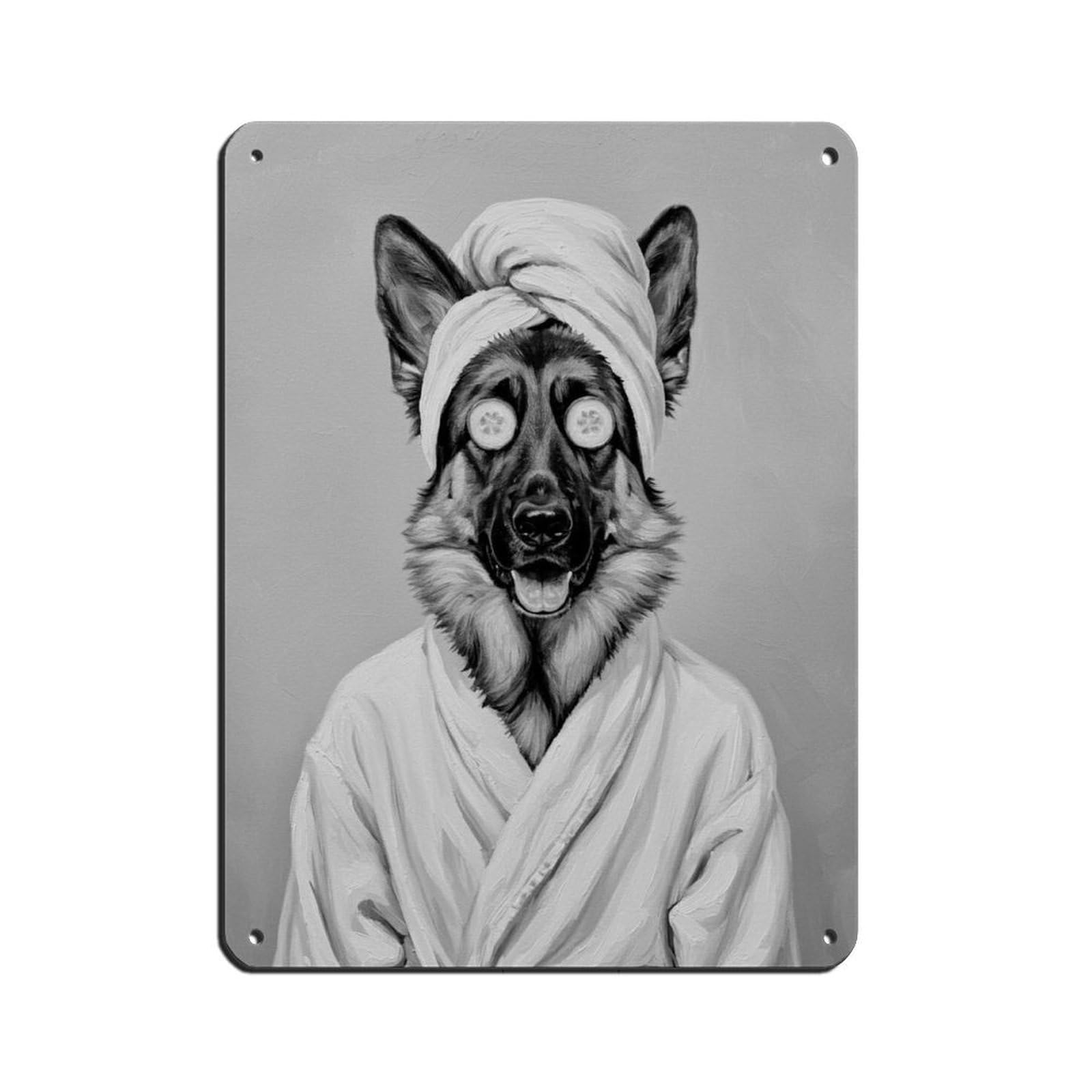 Bathroom Spa, German Shepherd Art, Dog in Bathrobe Retro Poster Metal Tin Sign Chic Art Retro Iron Painting Bar People Cave Cafe Family Garage Poster Wall Decoration 12x16inch(30x40cm)