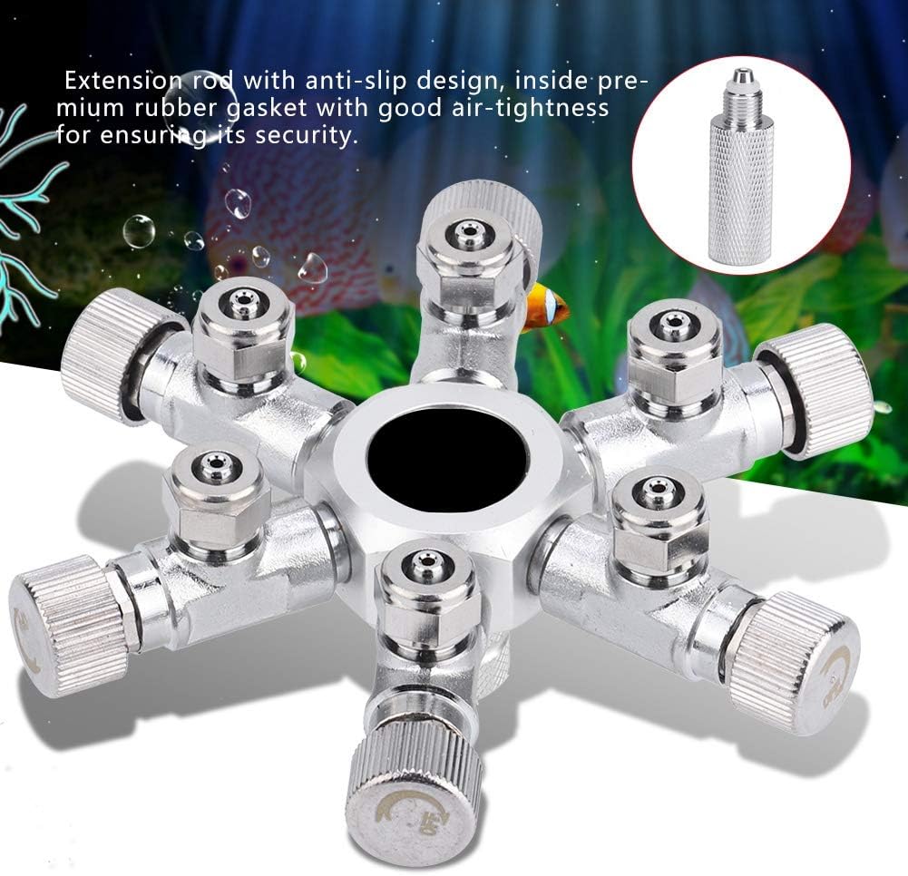 Zerodis CO2 Splitter Multi-Way Distributor Aquarium Regulator Valve for Fish (6 Ways, Aluminum Alloy & Stainless Steel Body, Needle Valve, 6 Outlets, 1/2 inch Barb Connection)