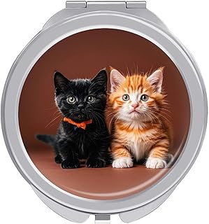 Lindo gatito negro y naranja espejo compacto ...
