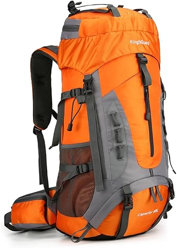 WIYPRQZ Mochila de senderismo ligera impermeable de 60L Mochila deportiva al aire libre con cubierta de lluvia Camping, Naranja, Senderismo
