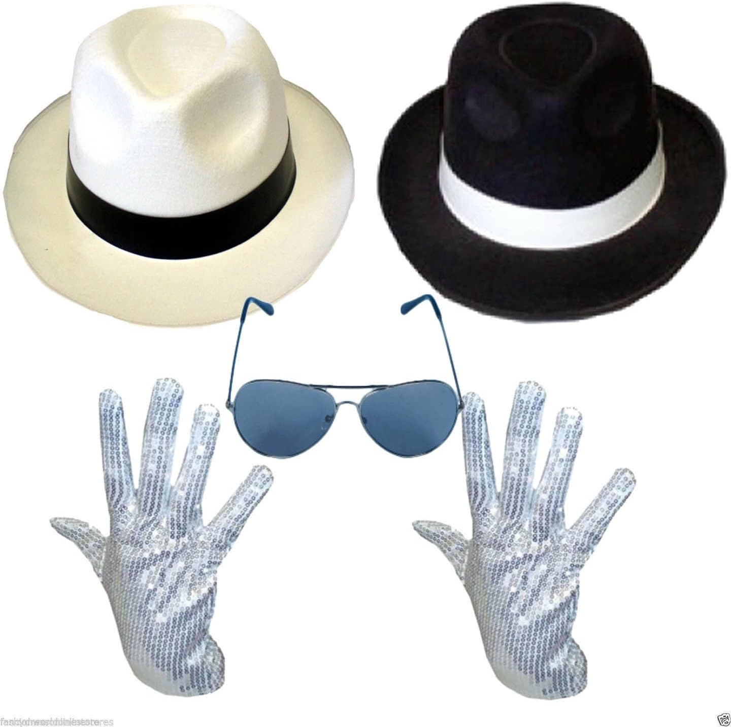 ANZEE Michael Jackson Hat, Sequin Glove & Sunglasses With Bow Tie Set Pop Star, Gangster Cosplay Party Fancy Dress Costume Accessories