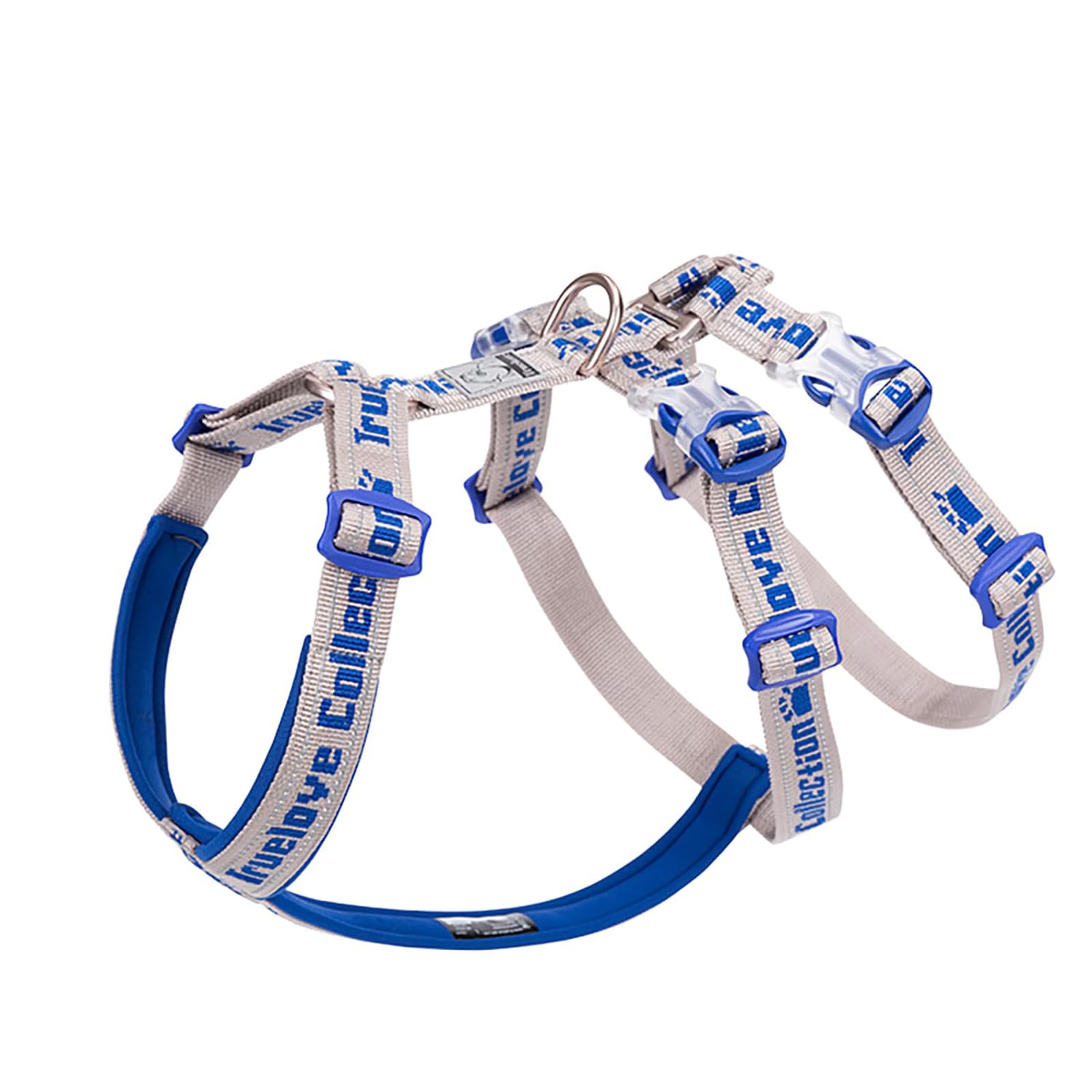 Truelove Double H Escape Proof Nylon Dog Harness Reflective Adjustable No Pull Pet Vest Harness for Small Medium Large Dogs TLH6571(Gray/Royal Blue-S)