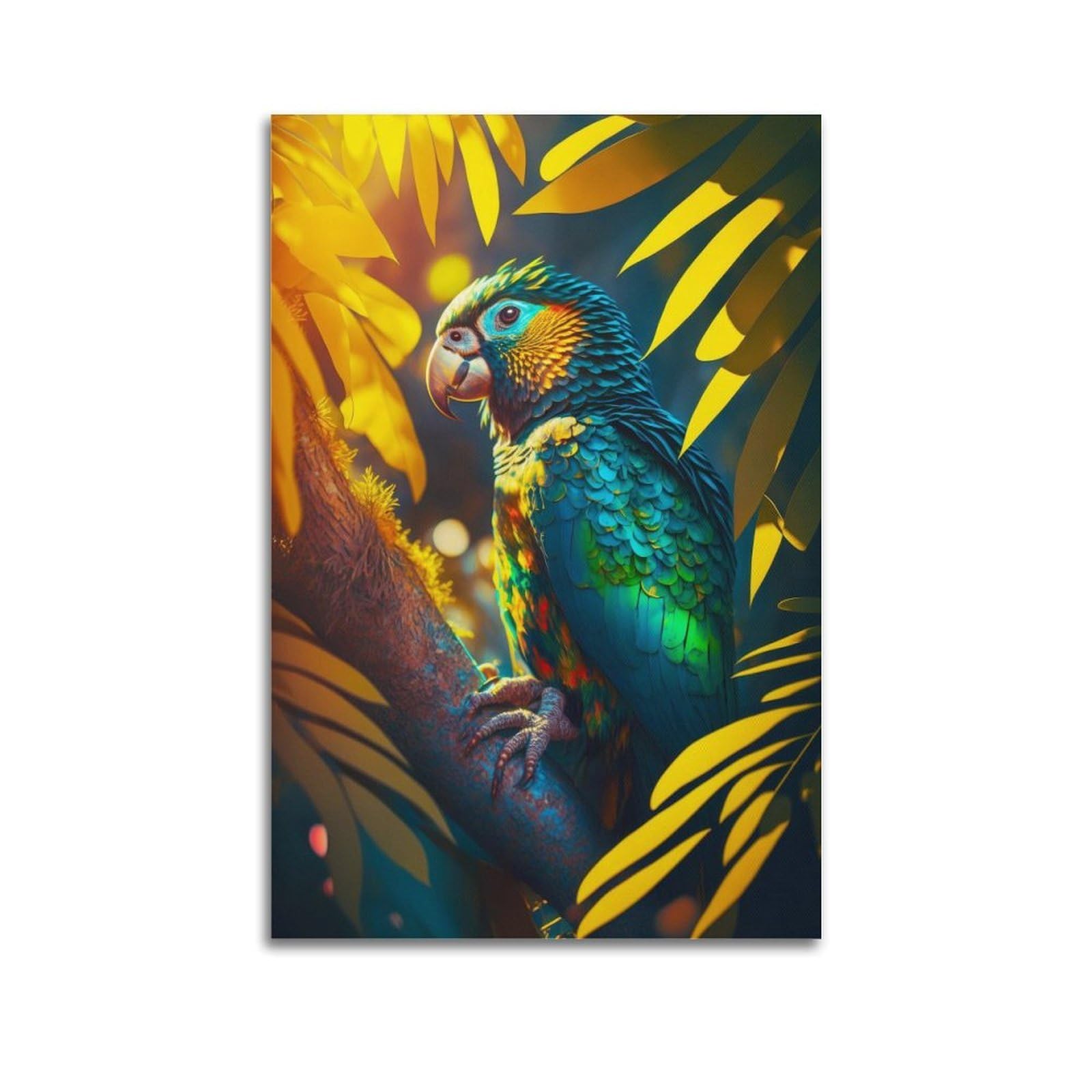 CXHJCA Animal Artwork Poster Green-feathered Parrot Poster Decorative Painting Canvas Wall Posters And Art Picture Print Modern Family Bedroom Decor Posters 20x30inch(50x75cm)