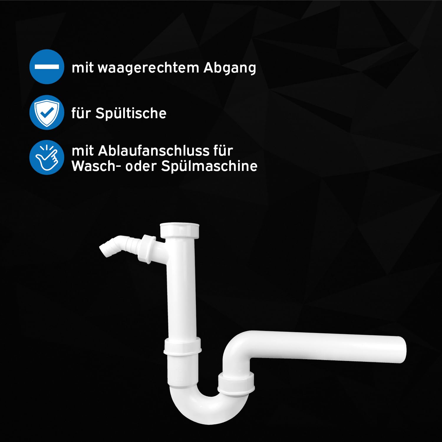 kör4u Komplettset Ausgussbecken weiß 50cm, aus robustem Stahl, inkl. Abflussstopfen, Kunststoff Siphon weiß 1 1/2 Zoll x 40mm, Gumminippel DN 40/50