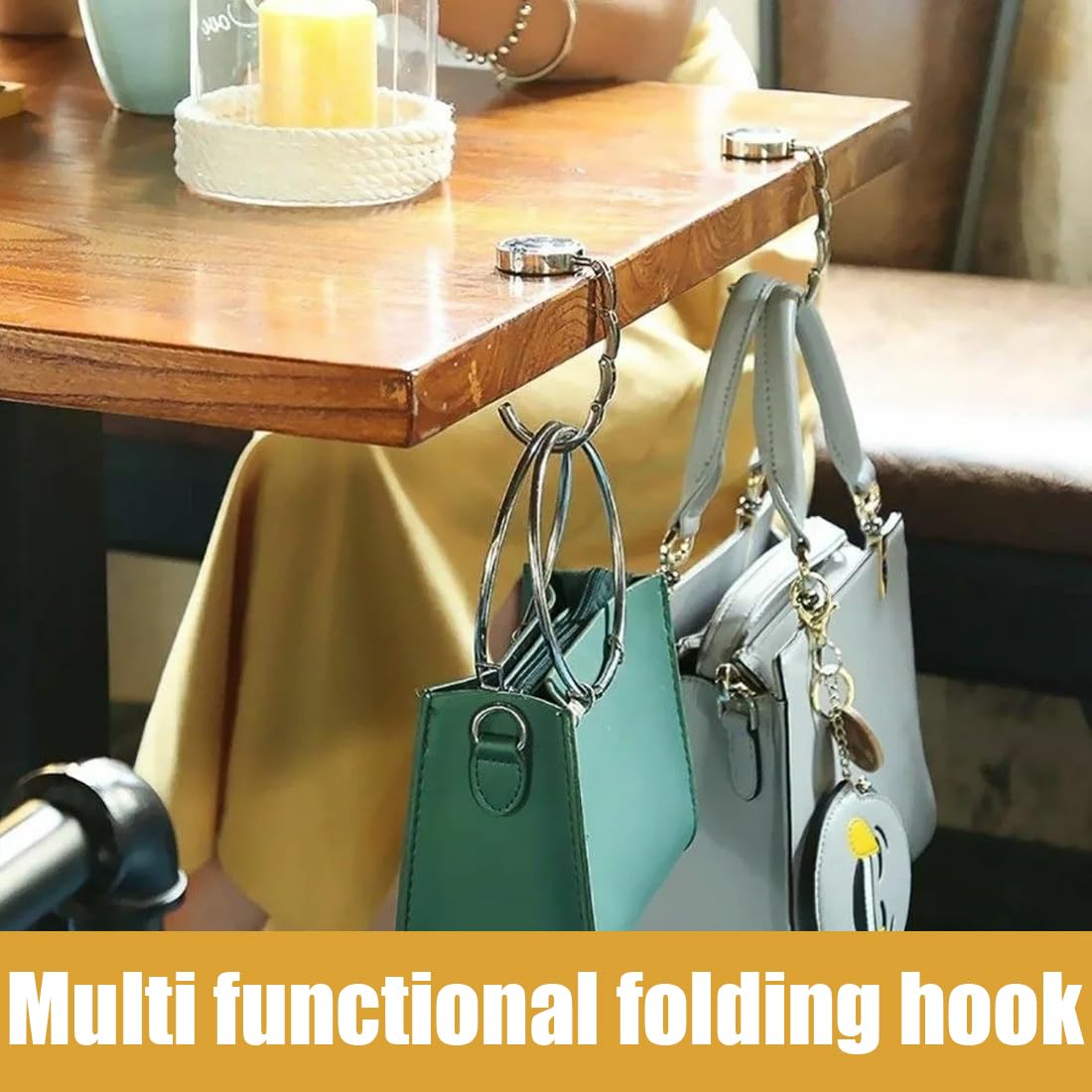 Lot De 2 Supports De Sac Pliables Pour Table - Crochets Antidérapants Pour Bureau Et Restaurant - Pratique Et Élégant