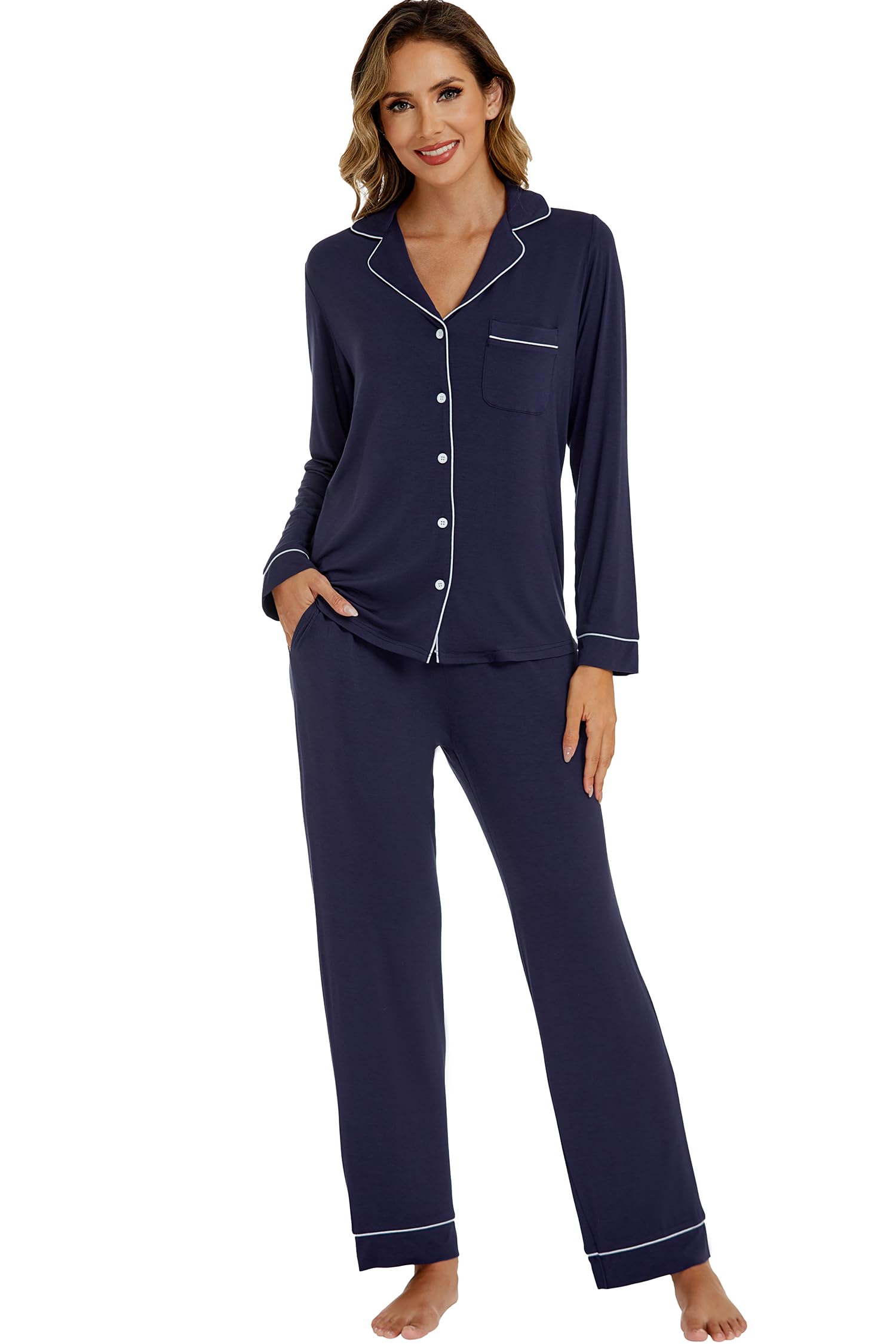 LUBOT Conjunto de Pijama para Mujer, Ropa de Dormir de Dos Piezas, Pantalones Largos y Tops de Modal Suave para Mujer, Tallas S-XXL