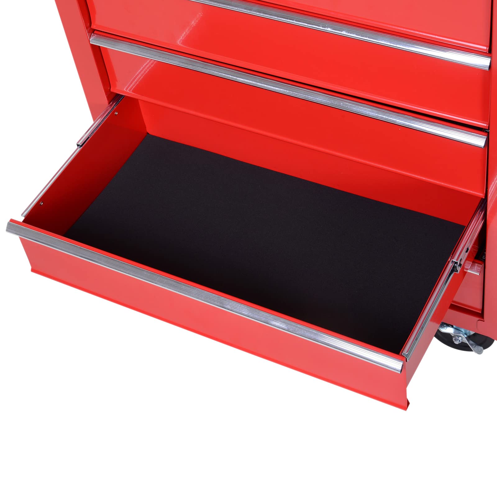 HOMCOM Carrello Porta Attrezzi a 5 Cassetti con Serratura, 4 Ruote e Maniglia, Carrello Officina in Acciaio 69x33x75cm, Rosso