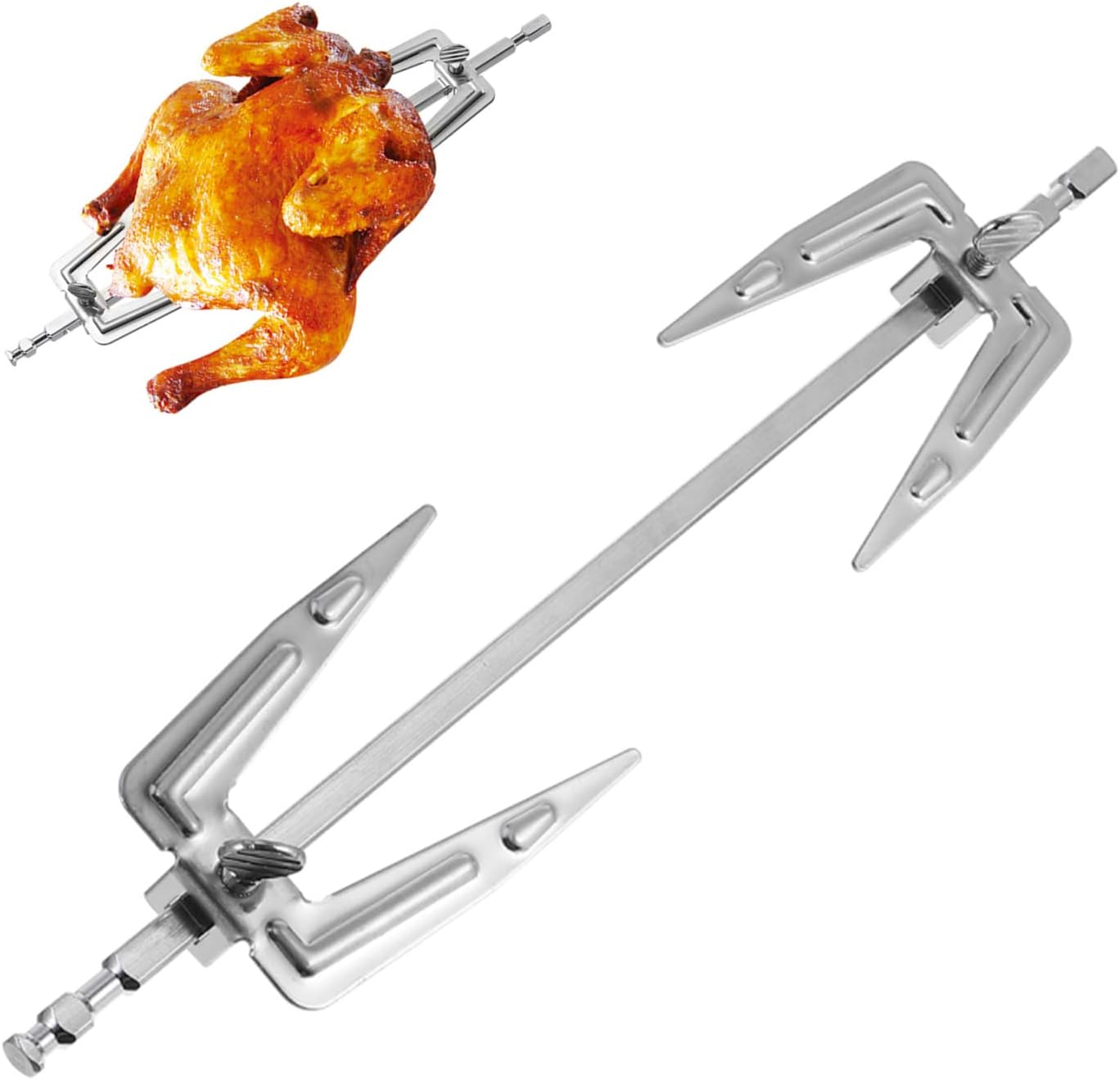 Metal Roast Chicken Fork, Creative BBQ Skewers Meat Fork, Stainless Steel Grill, Air Fryer for Rotisserie Chicken, Home Camping Picnic, 9.8X1.9X1.1 Inch