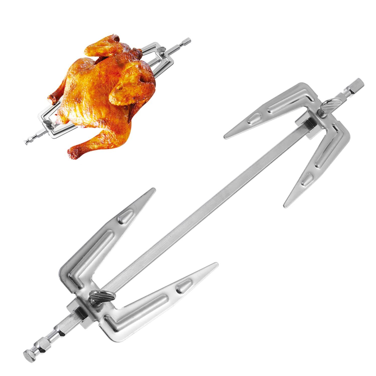 HANABASSMetal Roast Chicken Fork, Creative BBQ Skewers Meat Fork, Stainless Steel Grill, Air Fryer for Rotisserie Chicken, Home Camping Picnic, 9.8X1.9X1.1 Inch