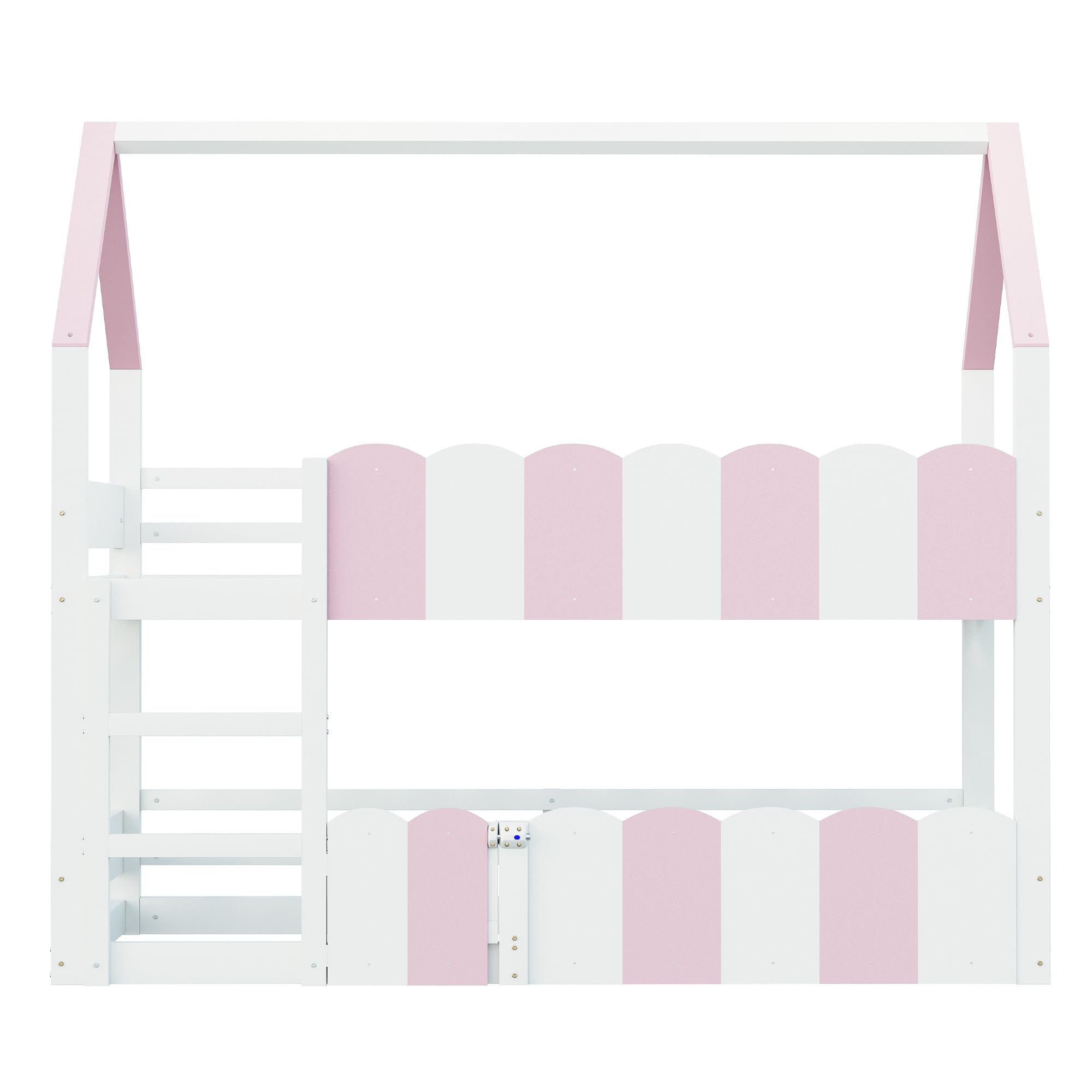 Kinder-Etagenbett 90 * 200 cm, Hausförmiges Design mit erhöhten Sicherheitsgeländern. Das Obere Bett verfügt über Einen Lattenrost. Geeignet für Jungen und Mädchen Rosa