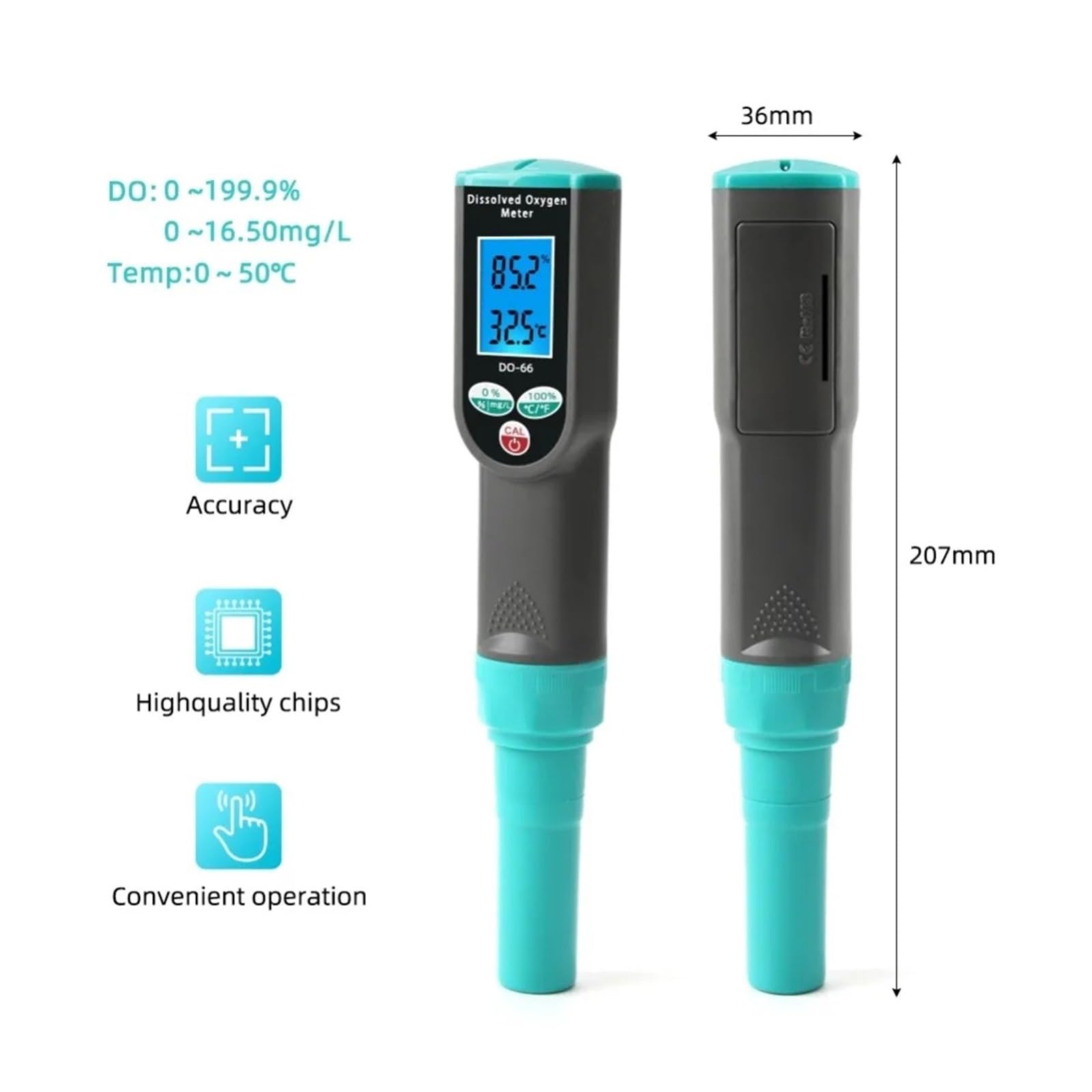 Tester Per Acqua Misuratore Di Ossigeno Disciolto A Penna, Analizzatore Della Qualità Del'acqua, Rilevatore Sonde Ad Alta Precisione For Acquari, Piscine E Vasche For Pesci Multiuso Accurato Facile