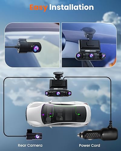 Miniatura 9 de ENLIK Cámara de salpicadero delantera y trasera 360 Dashcam de 4 canales, cámara de coche para vehículos, QHD 2K+1080P*3 con tarjeta de 128GB, 5G