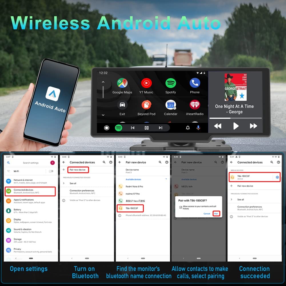 Energetic Carplay 10,26 Pollici e Autoradio Android con Controllo Vocale Trasmettitore FM Bluetooth Mirrorlink Multimedia
