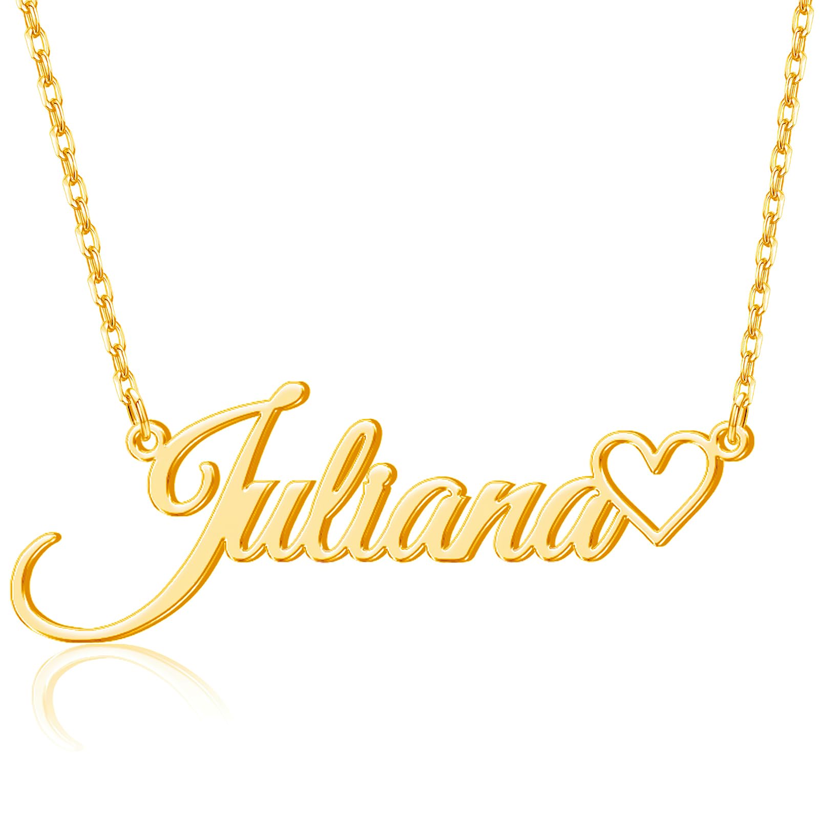 DALOVEY Personalized Name Necklace with Heart Dainty 18K Gold Plated Customized Nameplate Necklace Custom Name Jewelry Gifts for Women Mens