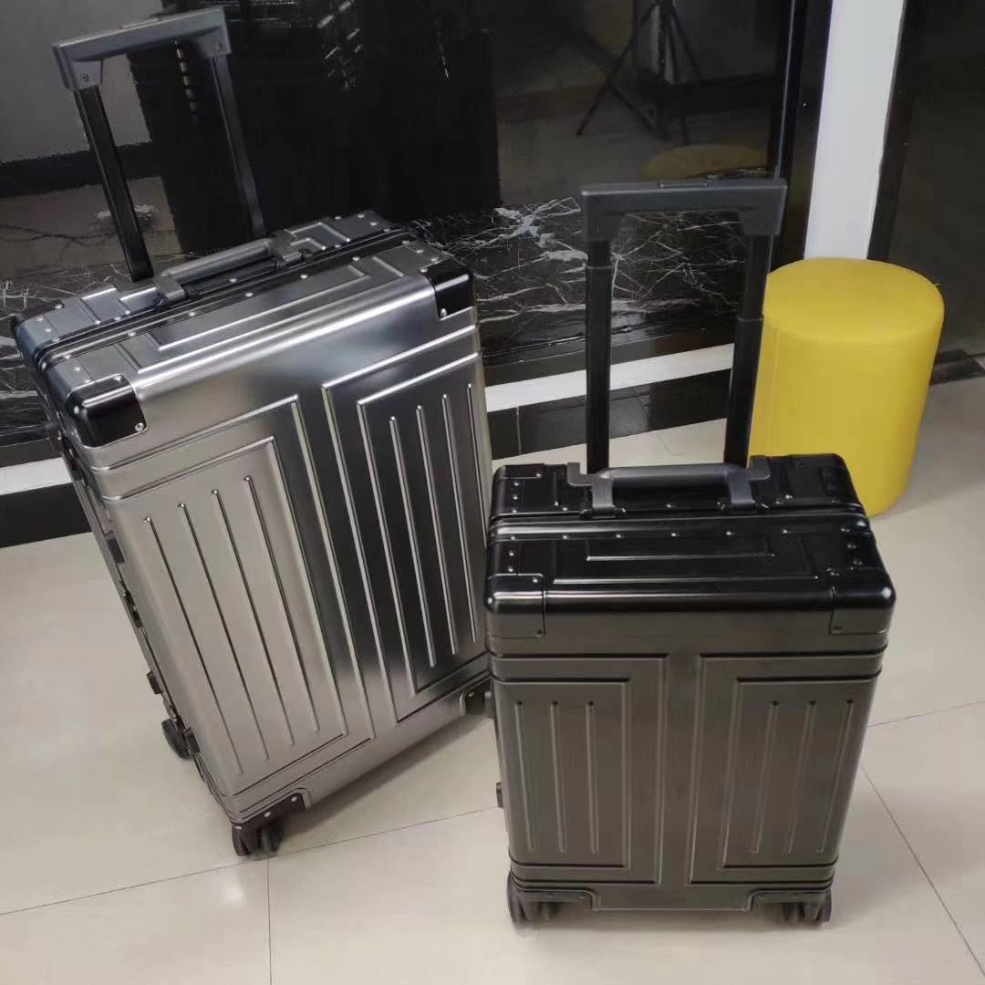 Aoun Sztywna podręczna walizka do bagażu, w całości wykonana z aluminium, z obrotowymi kółkami, zamek błyskawiczny, metalowe walizki na kółkach do podróży służbowych, Szary, 61CM-71L, Nowoczesny