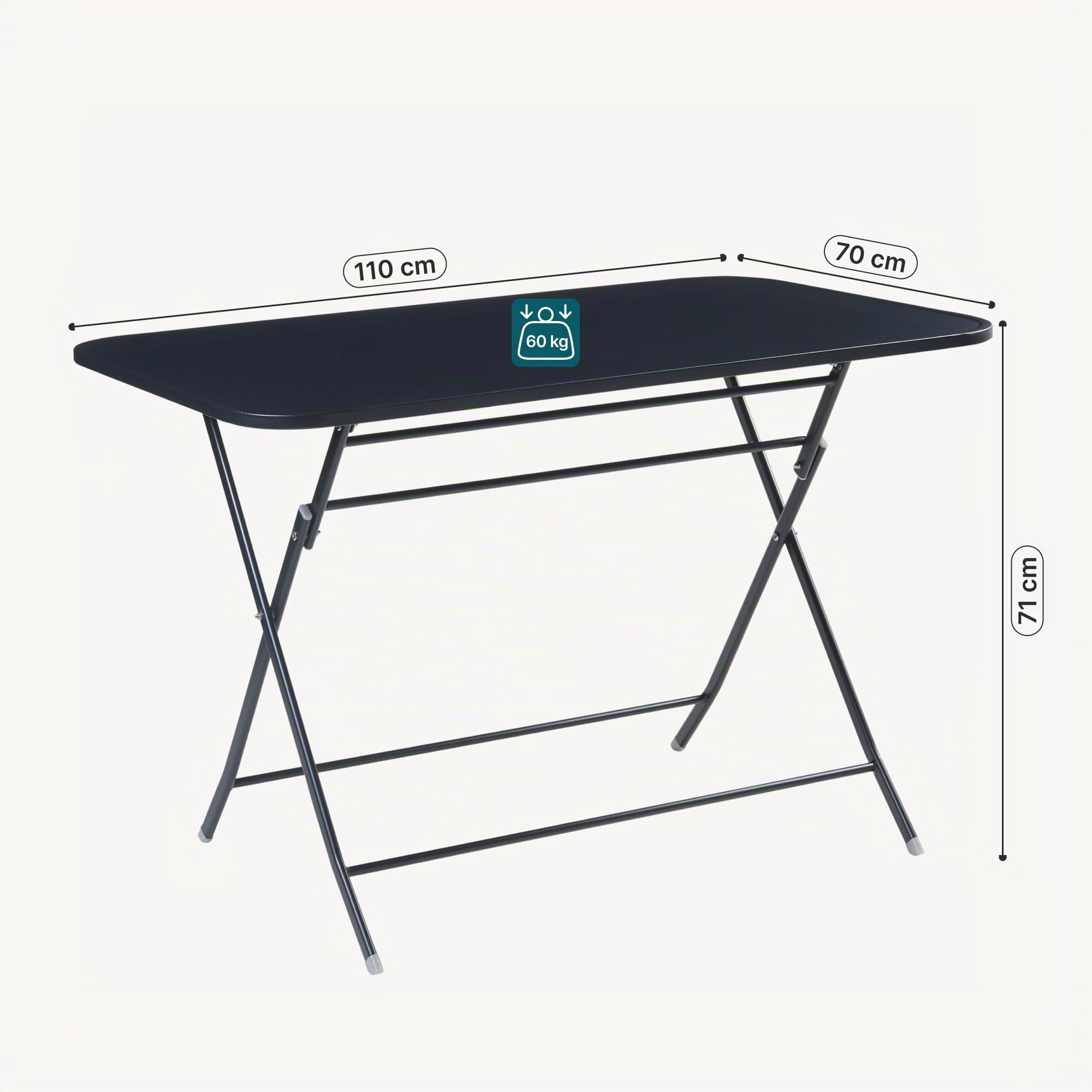[en.casa] Gartentisch Sande Klapptisch 110 x 70 x 71 cm Balkontisch Stahl klappbar rechteckig Schwarz Outdoor-Beistelltisch faltbar