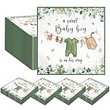Kilyparty 50PCS Baby Shower Napkins Decoration,A Sweet Baby Boy Is On The Way Baby Shower Decoration,Watercolor Greenery Boys Babys Paper Napkins for Boy’s Gender Reveal Party Decoration (Green)