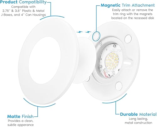Miniatura 3 de LUXRITE Montaje empotrado LED de 3 a 4 pulgadas y luz empotrada, 7.5 W, 5CCT 2700K-5000K, 650LM, borde magnético, luz de techo regulable,