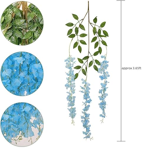 Miniatura 3 de Paquete de 12 flores colgantes de glicina, vides artificiales  Guirnalda de glicina falsa de 3.6 pies, de seda, para boda, arco, fiesta, pared,