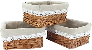 KINGWILLOW Wicker Storage Basket with Liner 3pcs Small Willow Rectangula...