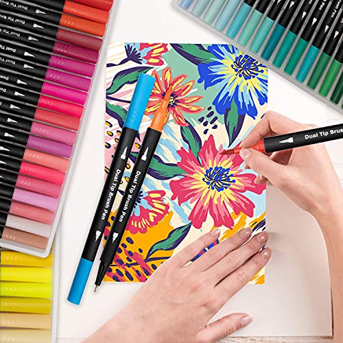 Vitoler Art Markers Dual Tips Coloring Brush Fineliner Color Pens,100 Colors Of Water Based Marker For Calligraphy Drawing Sketching Coloring Book Journal Art Day Back To School Art Supplies Gift #TOP5