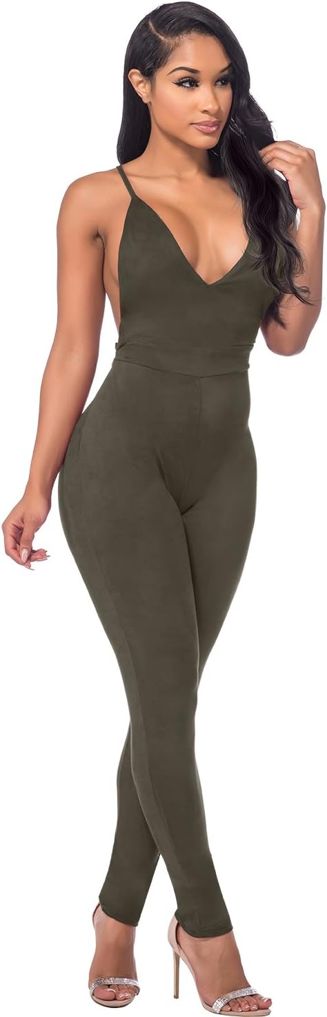 Sedrinuo Women's Top Cross Backless Jumpsuit,Army Green,Medium