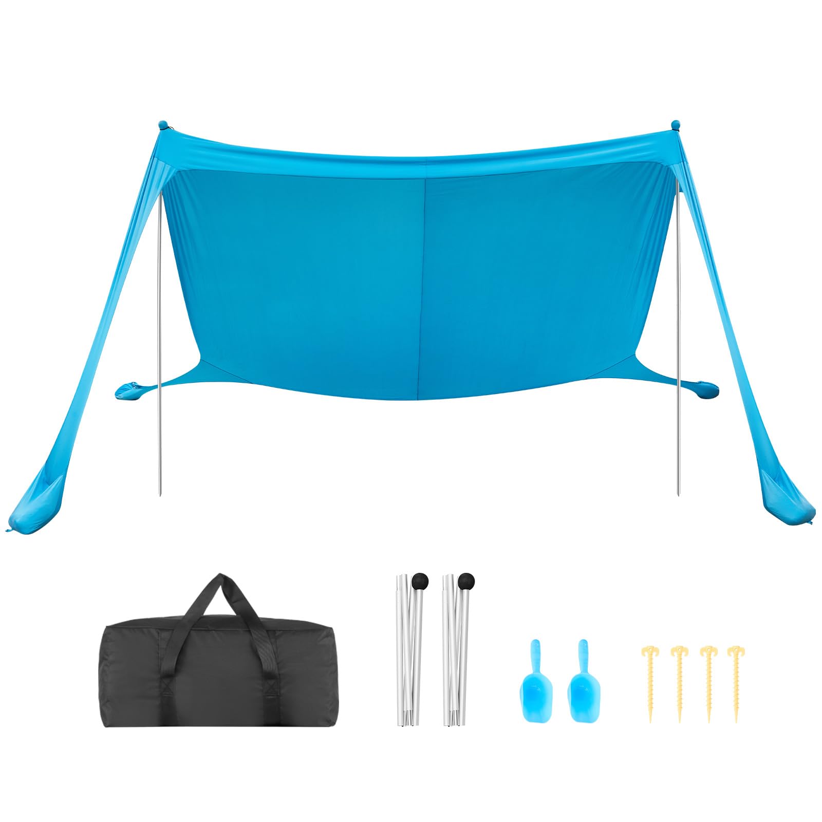 VEVOR Tenda Parasole da Spiaggia per Esterno Protezione Solare UPF50+ con Ancoraggio Dimensioni 3,4 x 3,4 x 2 m, Parasole da Spiaggia con Pali di Supporto Tenda Portatile per Campeggio Viaggio, Blu