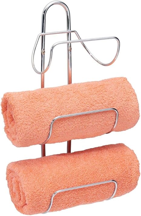 mDesign Estante toallero para montar en la pared – Estantería de baño en metal cromado con 3 soportes – Elegante toallero de pared para guardar ...