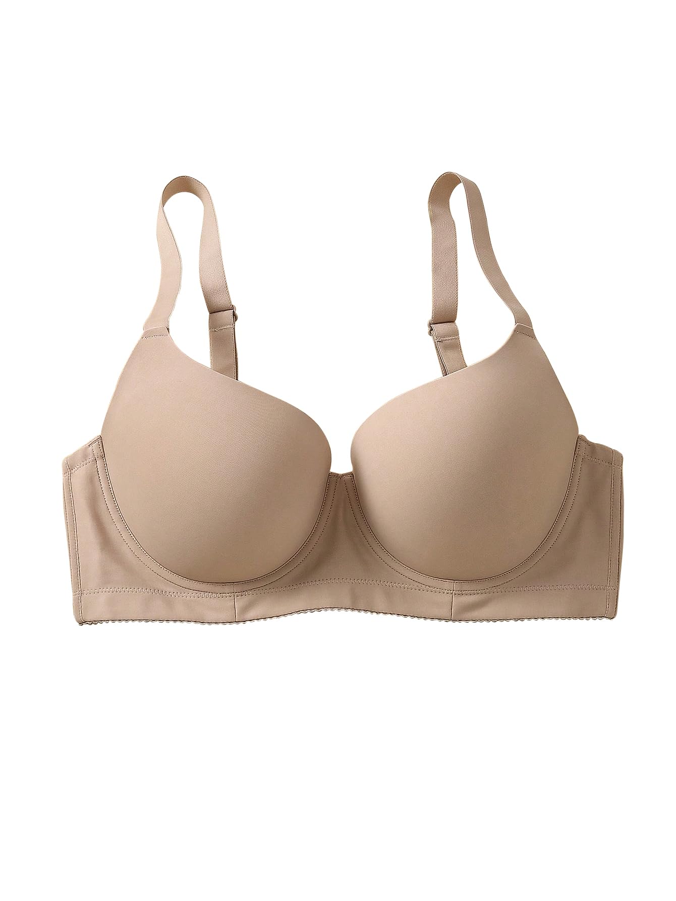 Women's Plus-Size Bras, Everyday Bras, Full Coverage Everyday Bra, Plunge Push Up Bra, Underwire Support and Gather Design Beige, Comprehensive Size Selection