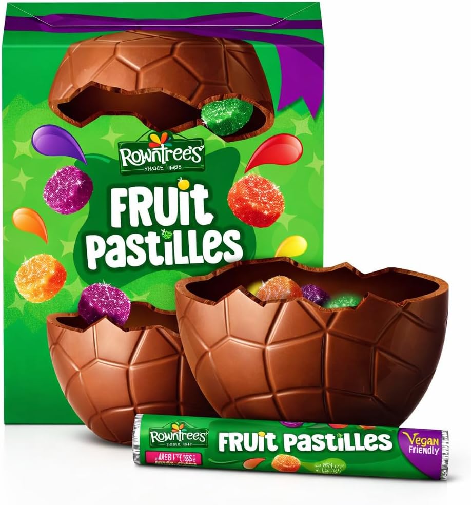 Rowntree's Fruit Pastilles Milk Chocolate Large Easter Egg With Fruit Pastilles Tube Perfect For Easter Egg Hunt School Offices Great For Gifts Kids Adults