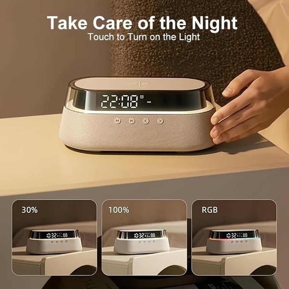 Radiosveglia con Wi-Fi, caricabatterie wireless, luce sveglia e