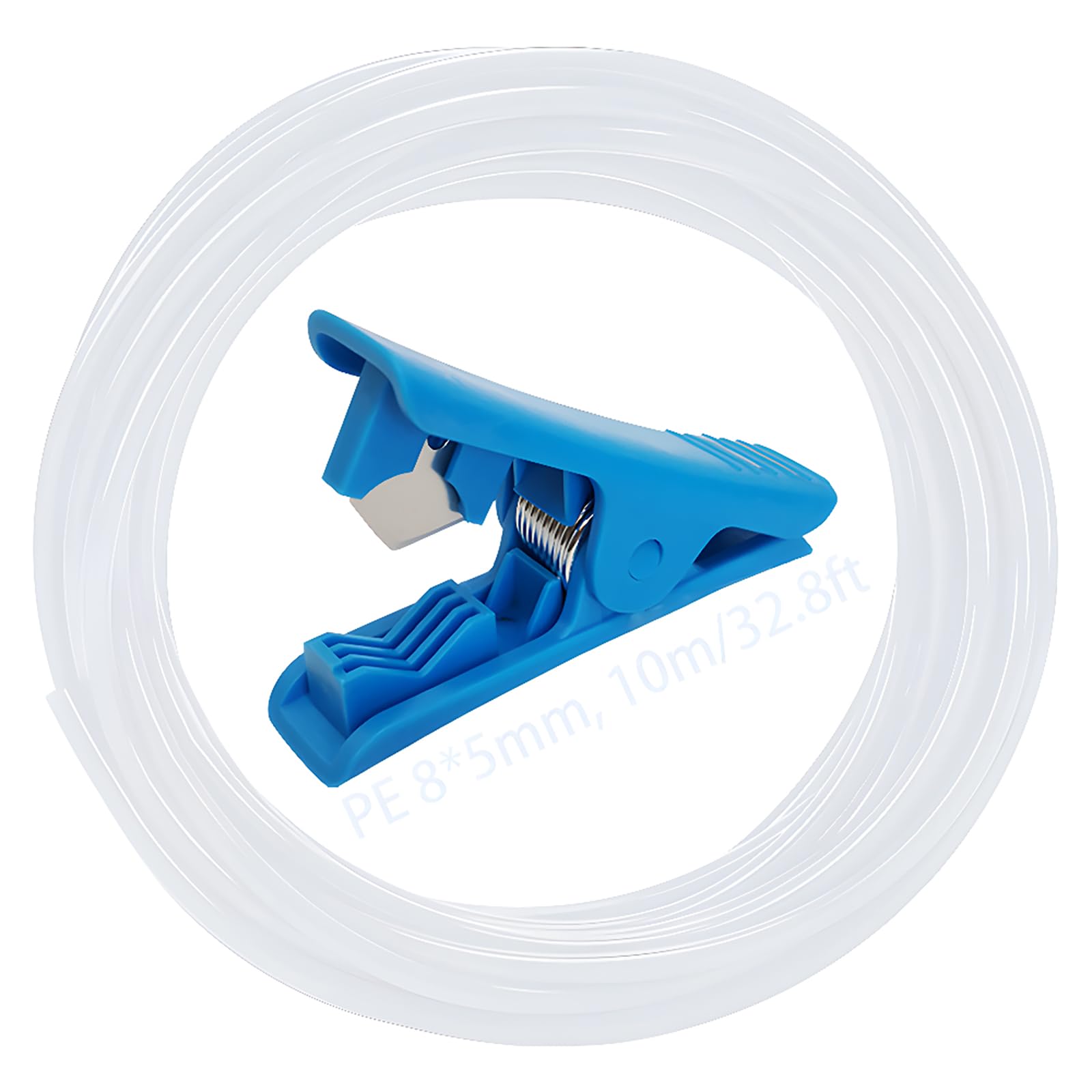 CESFONJER Lawn Watering Tubing, PE Garden Watering Hose Milky, Drip Irrigation Tubing OD 8mm x ID 5mm with Blue Pipe Cutter for Drip Irrigation System (10M)