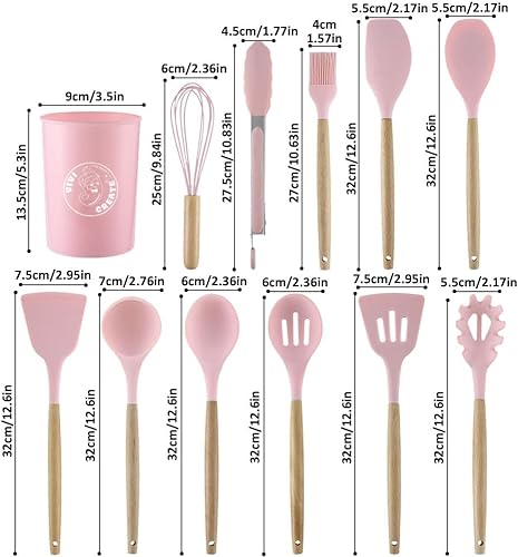 Miniatura 3 de Vivicreate Juego de utensilios de cocina de silicona, soporte de mango de madera, resistente al calor, 446 F, no tóxico, esenciales de cocina para