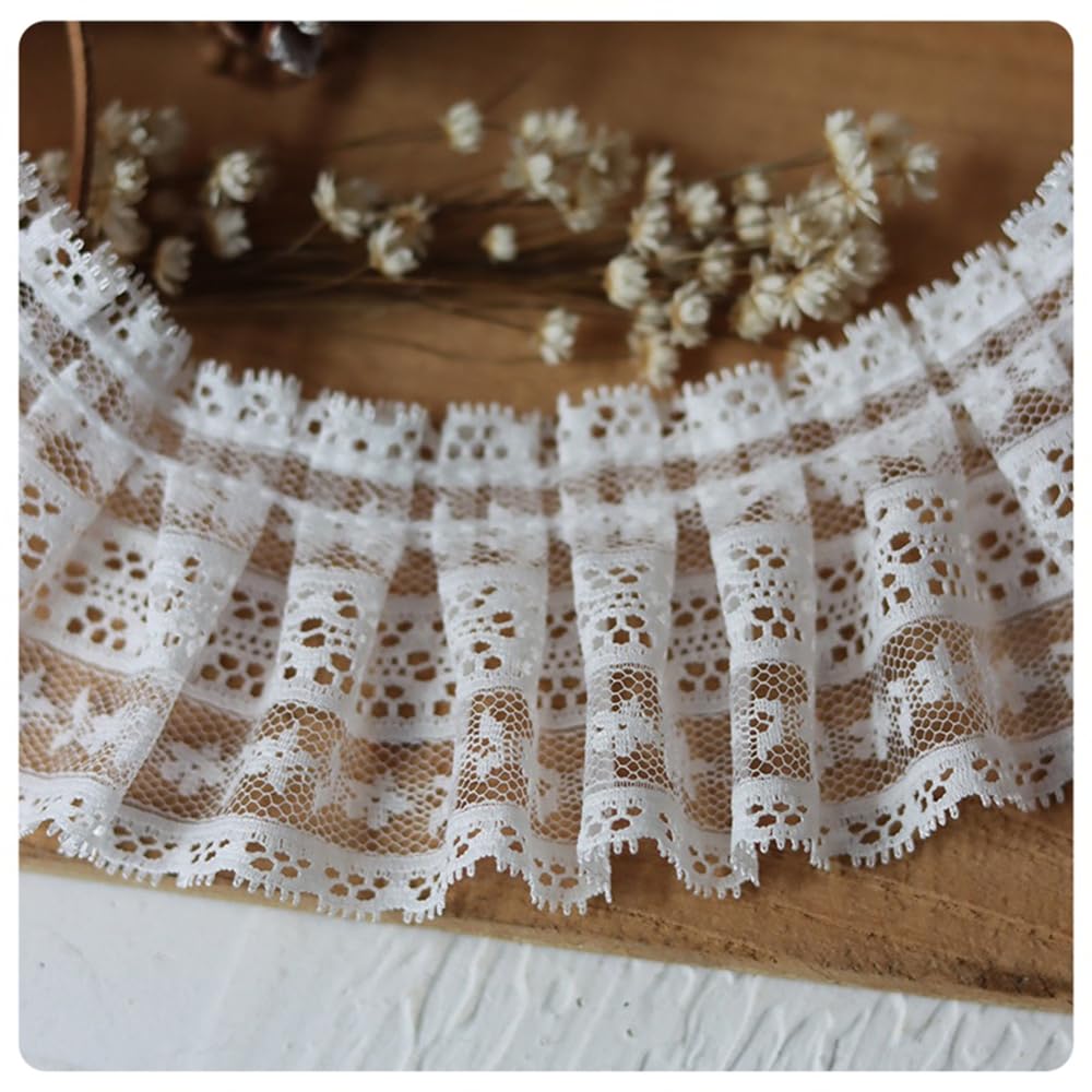 Taśma koronkowa w stylu vintage, szerokość 5,8 cm, falbanki, koronka, tiul, falbanki, haft, taśma ozdobna, obszycie falbanek, tiul, koronka do majsterkowania, rzemiosła, szycia, biała
