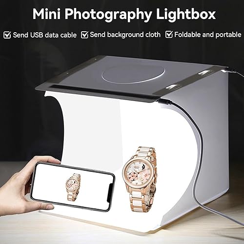 Miniatura 8 de Mini caja de luz de cámara, pequeña caja de luz blanca para estudio fotográfico, portátil, plegable, LED, kit de tienda de luz de fotografía