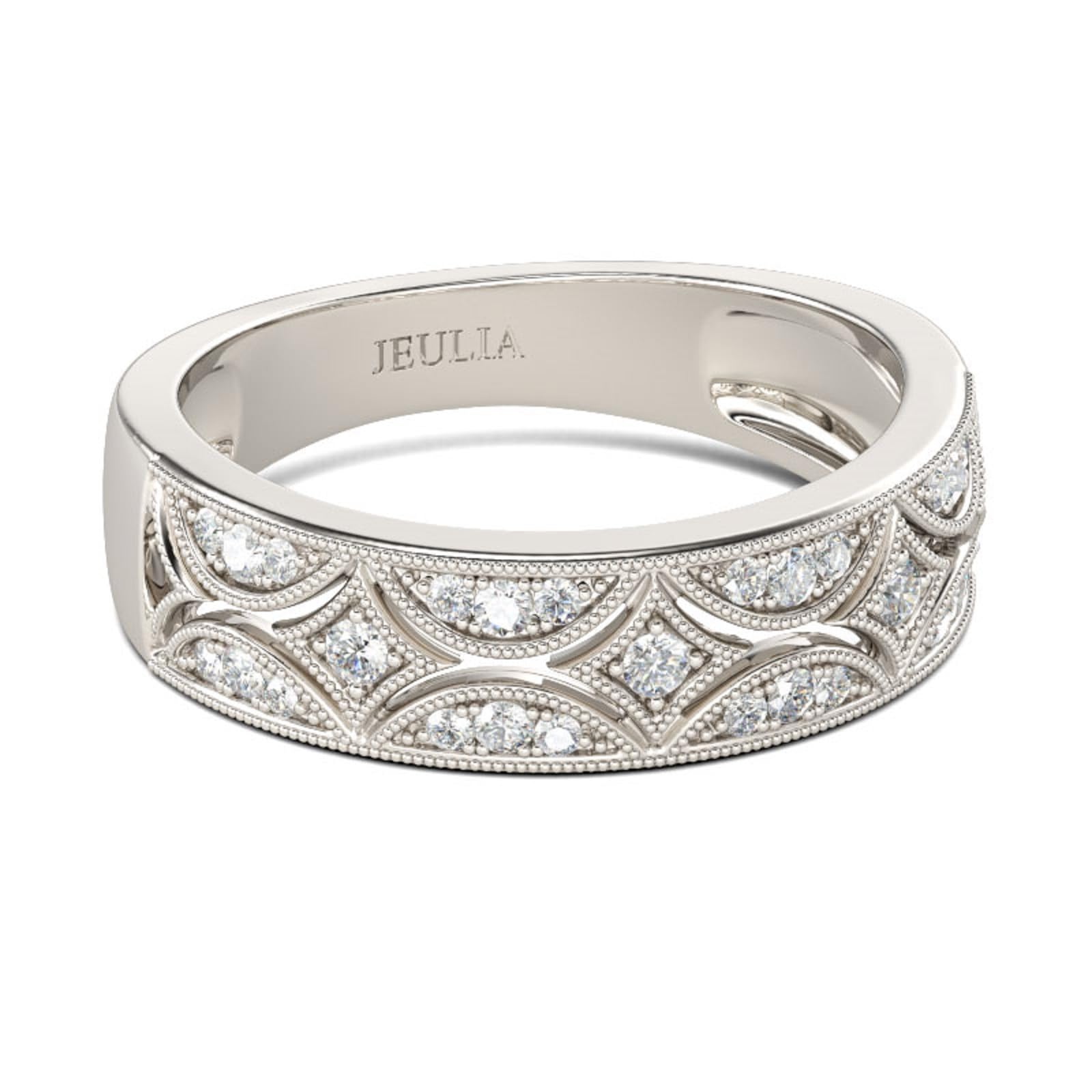 Jeulia 925 Sterling Silber Ringe Milgrain Rundschliff Damen Band Jubiläum Versprechen Ringe mit Schmuckschatulle für Sie Frauen Mädchen
