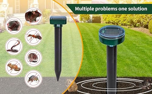 Upgrade 8GREEN Mole Repellent for lawns Gopher Repellent Ultrasonic Solar Powered Snake Repellent Deterrent Mole Repeller Vole Repellent Outdoor Lawns Garden Yard All Pests Sonic Spikes Stakes Chaser - 6
