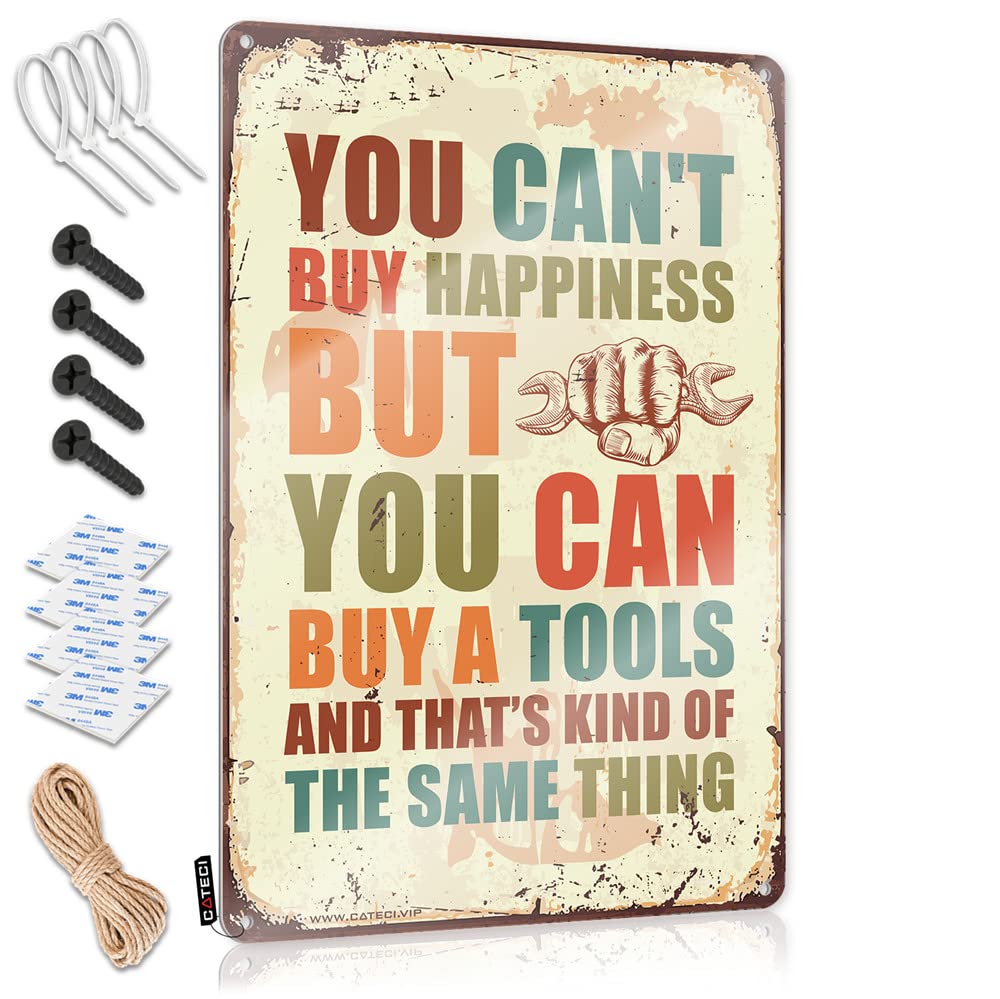 Mwfkkaddb One Color Metal Man Cave Decor You Can't Buy Happiness But You Can Buy A Tools Sign Backyard Bar Sign Tin Signs For Bar(20X30cm)