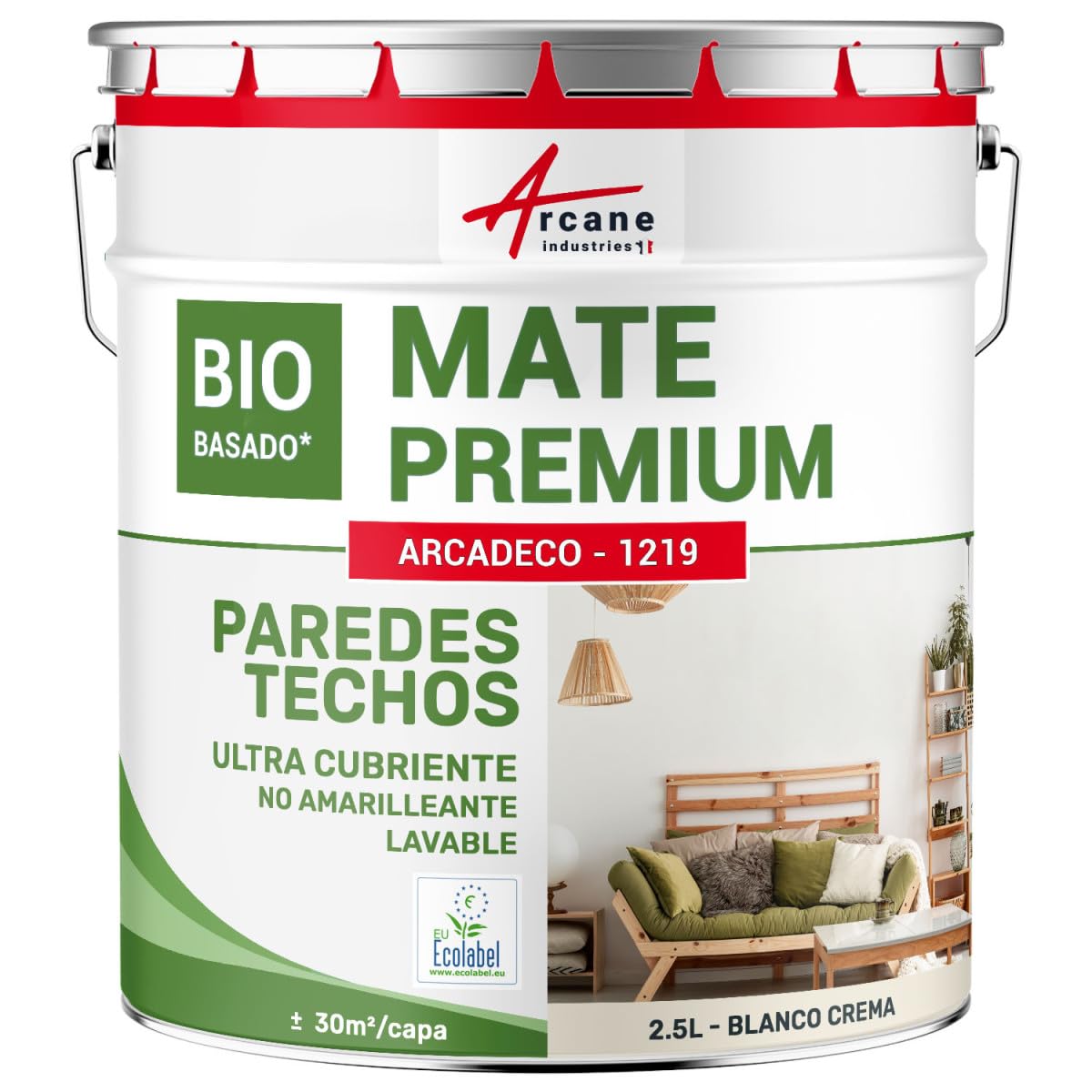 Pintura Mate Pared y Techo Biobasada 2.5 L Blanco Crema